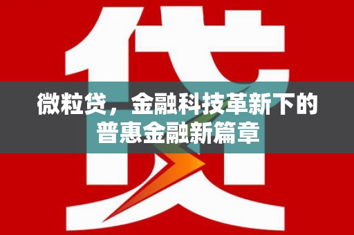 三芝微粒贷，金融科技革新下的普惠金融新篇章